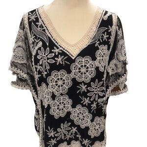 Ultra Pink Black and Cream Floral Lace Blouse